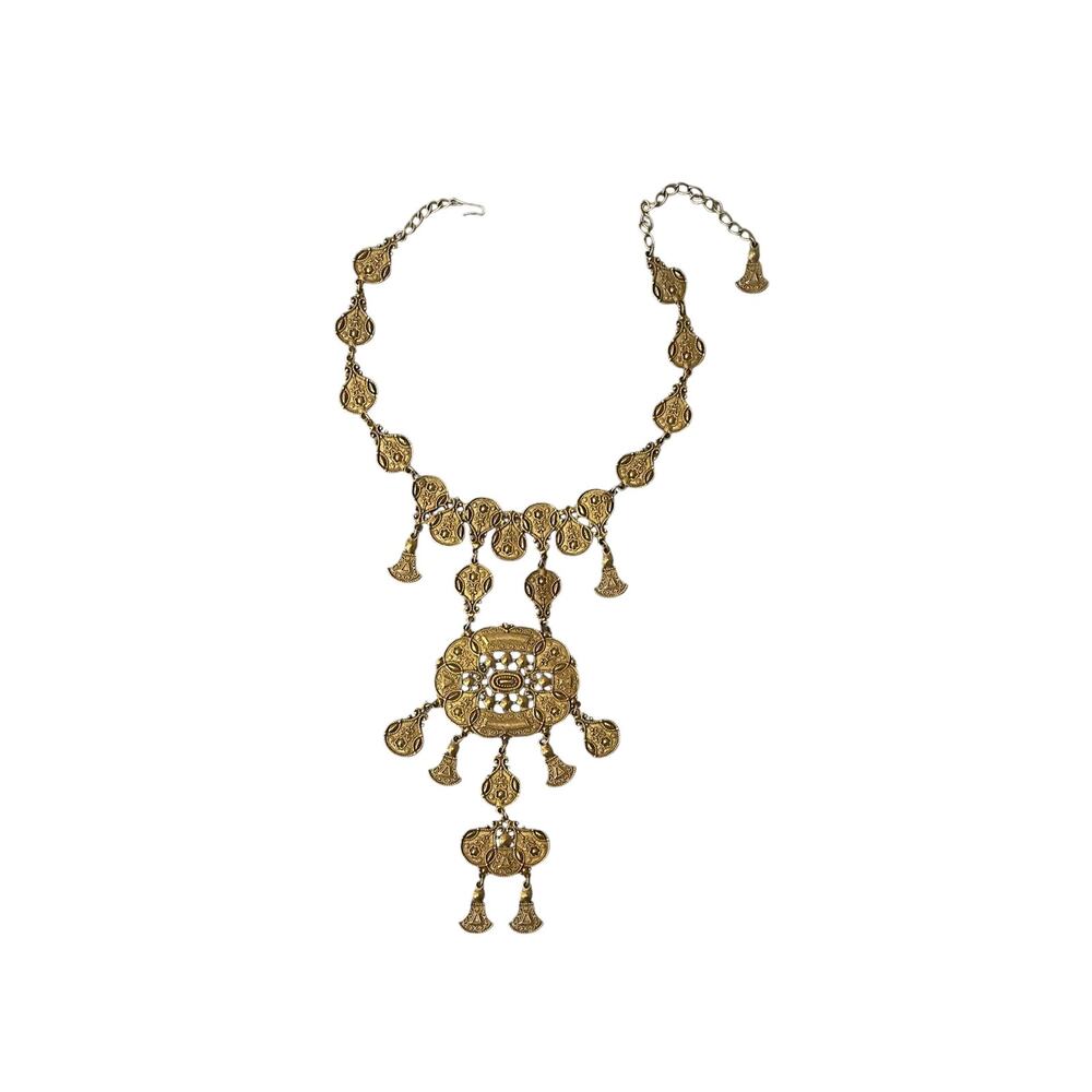 Vintage Etruscan Revival Textured Gold Medallion 1970s Choker Necklace - Picture 4 of 5